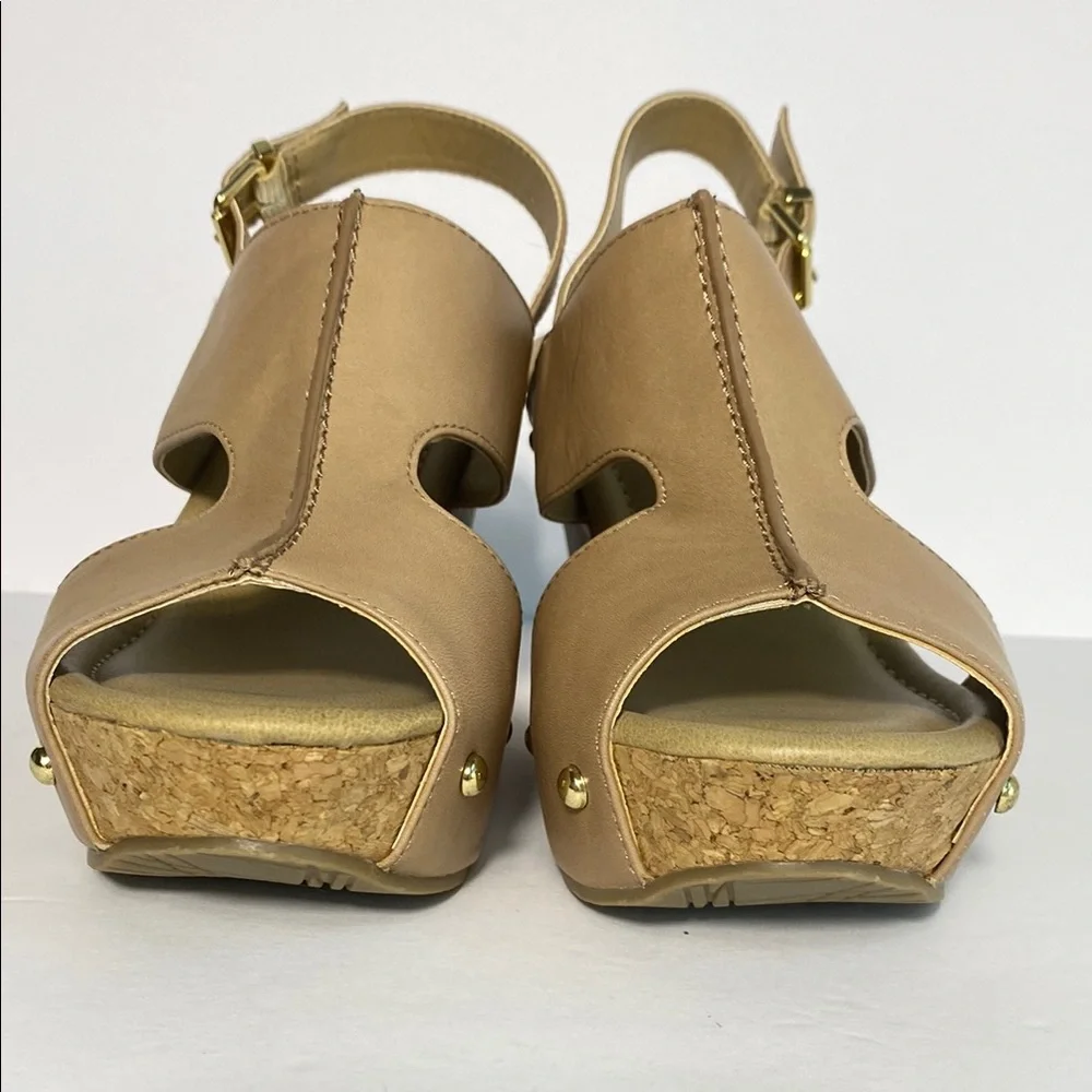 Tan Kenneth Cole Leather Wedge Sandals with Slingback NWOB